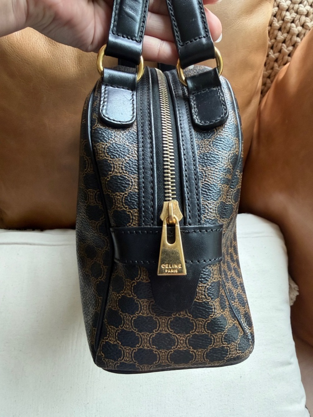 Celine Triomphe Logo Macadam Leather Rare Top Handle Bag - Picture 5 of 10